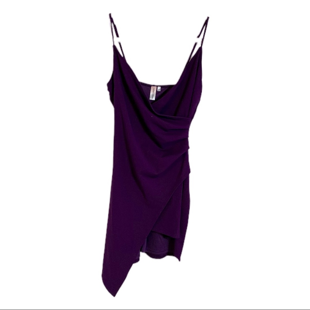 Sunset + Spring Women'S Purple Violet Asymmetric Ruched‎ Faux Wrap Dress Size M